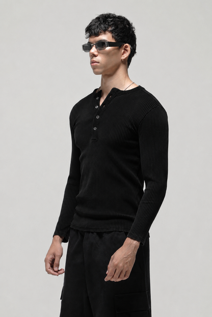 RX Ribbed Henley Black
