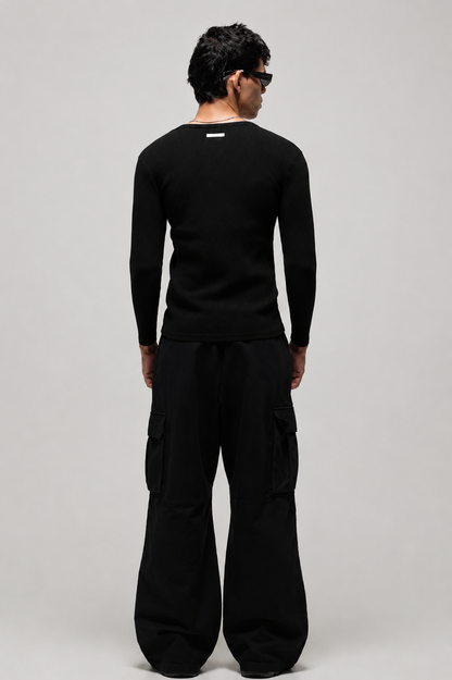 RX Ribbed Henley Black